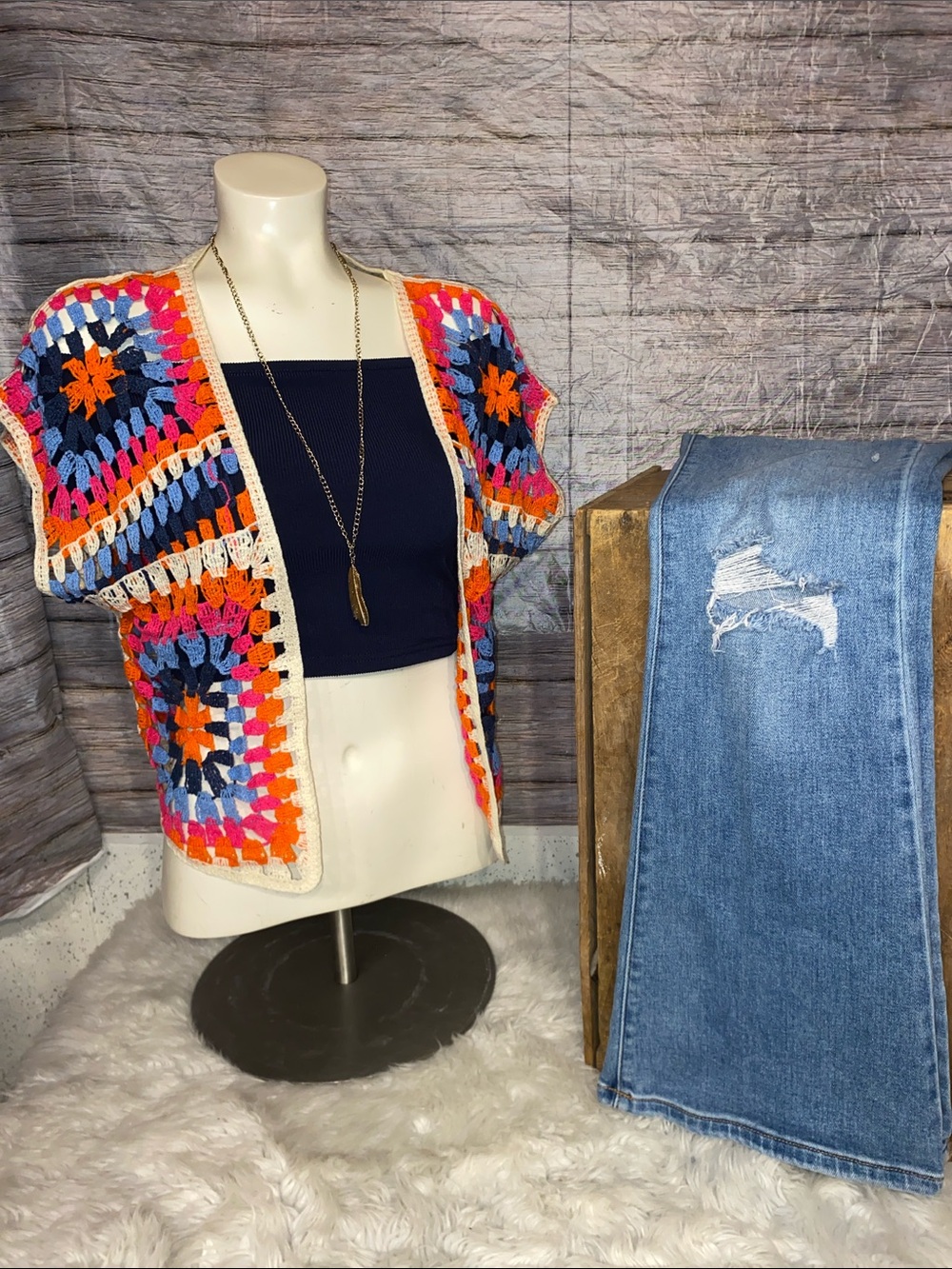 Dream Kiss Colorful Crochet Open-Front Vest